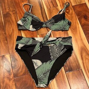 Beach riot palm print green and black bikini - size small
